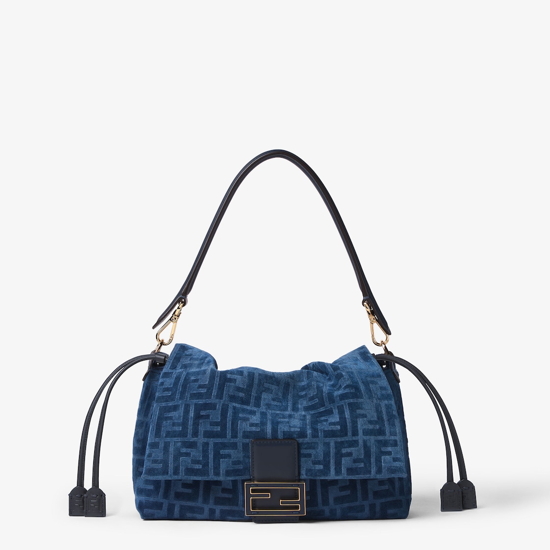 FENDI Mamma Baguette Medium Blue flocked FF denim bag - Image 1